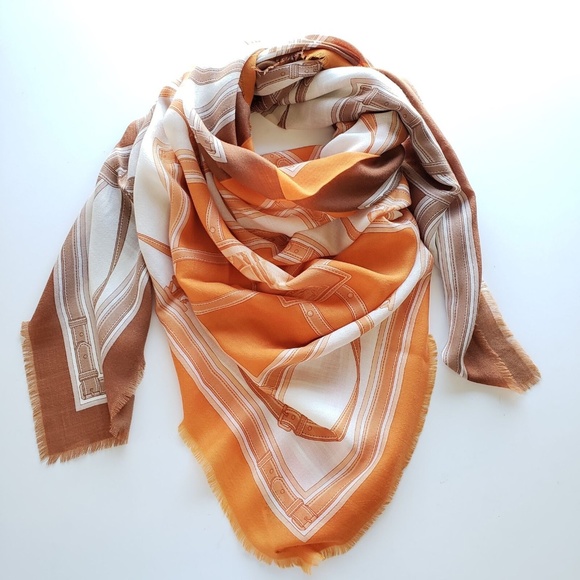 Burberry Archive Print Square Scarf - Brown/Orange - Picture 1 of 6